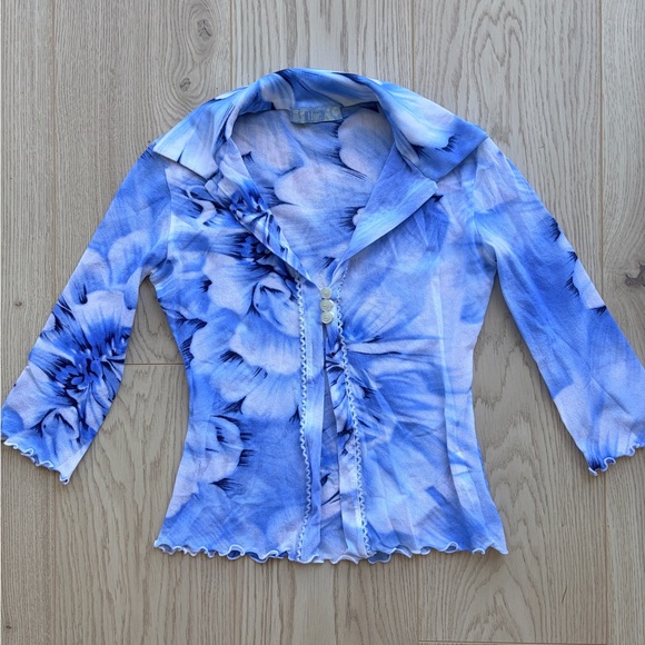 Tfnc London Tops - Vintage TFNC London Y2K Mesh Blue Floral Top